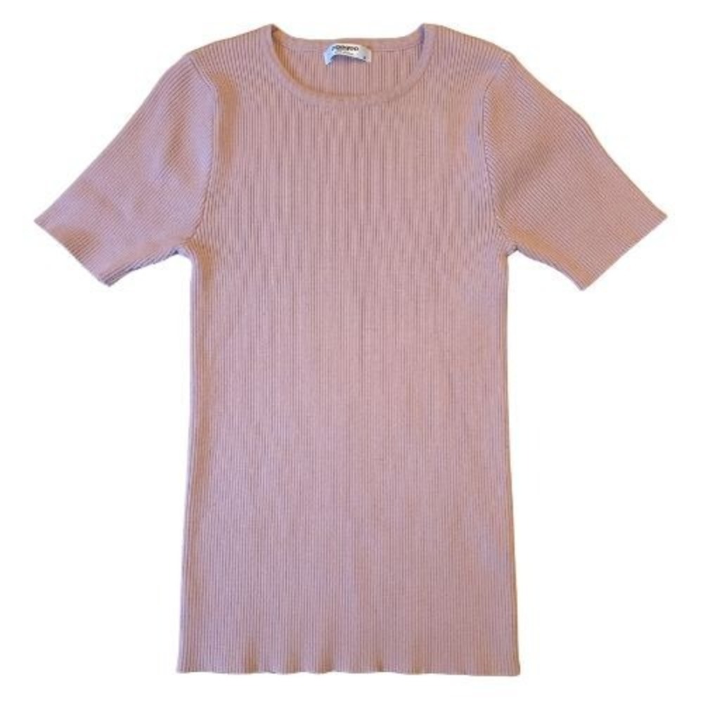 Zeagoo Womens M Ribbed Knit Short Sleeve Crew‎ Neck Top Dusty Rose Pink Slim Fit